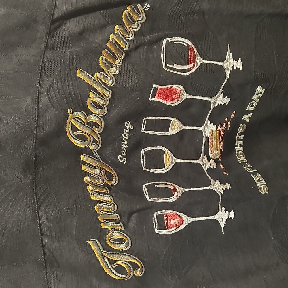 Tommy Bahama Black Silk Six Flights A Day Embroidered Casual Button Down Shirt